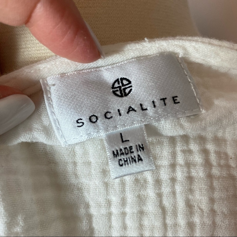 Socialite Cotton Blouse White Tie-Front Button Top Casual Summer Shirt Size L - Picture 7 of 9